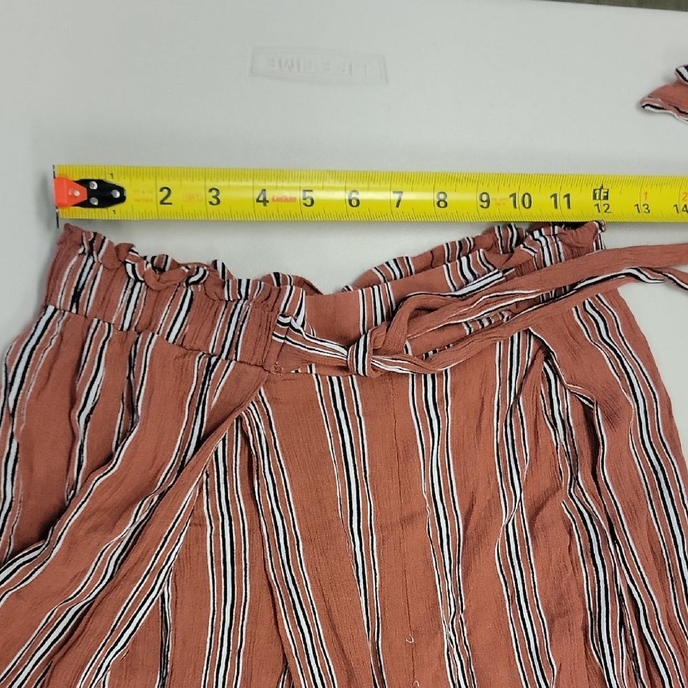 Boho Flowy Striped Wide Leg High Split Faux Wrap Pants Y2K Beach Vacay Trousers - Picture 14 of 14